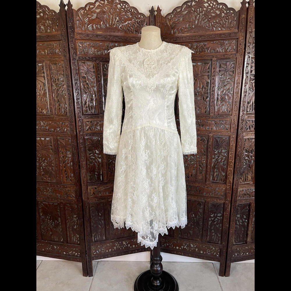 Vtg Gunne Sax Jessica McClintock Ivory Lace Drop Waist Long Dress Cottagecore 12